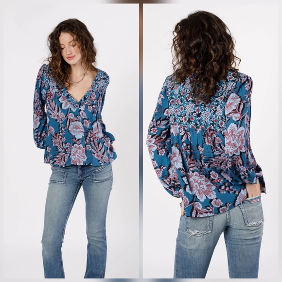 Band Of The Free Tops - Band Of The Free Josie Mixed Print Long Sleeve Top